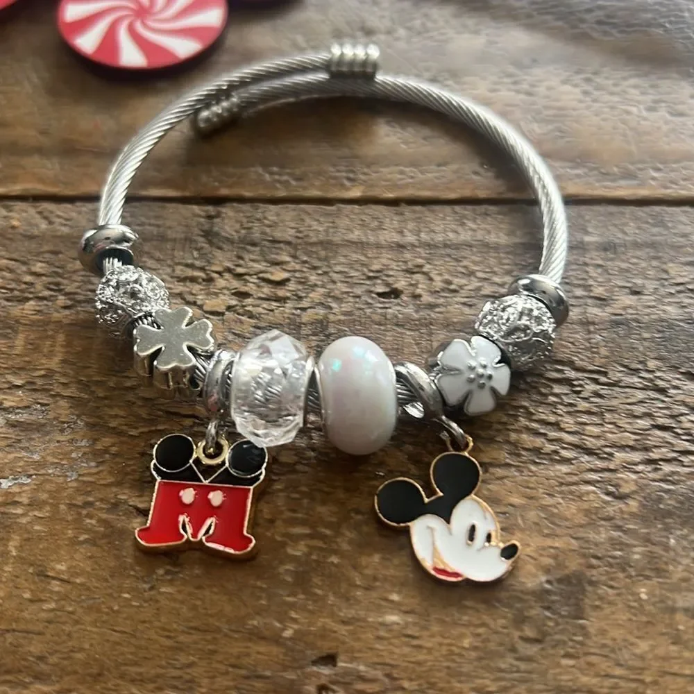 Disney Kids Red and Silver Charm Bracelet Set